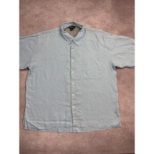 Neiman‎ Marcus Shirt Mens Large Light Blue Linen Button Up Short Sleeve Casual